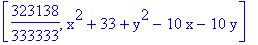 [323138/333333, x^2+33+y^2-10*x-10*y]
